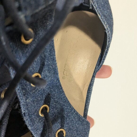 *3/$10* Shoedazzle Latie Stiletto Denim Laceup Booties Blue Size 7.5 - Picture 5 of 6